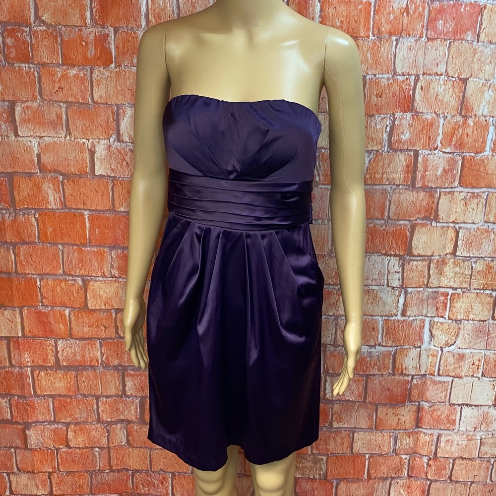 Snap Eggplant Purple Strapless Satin Dress‎